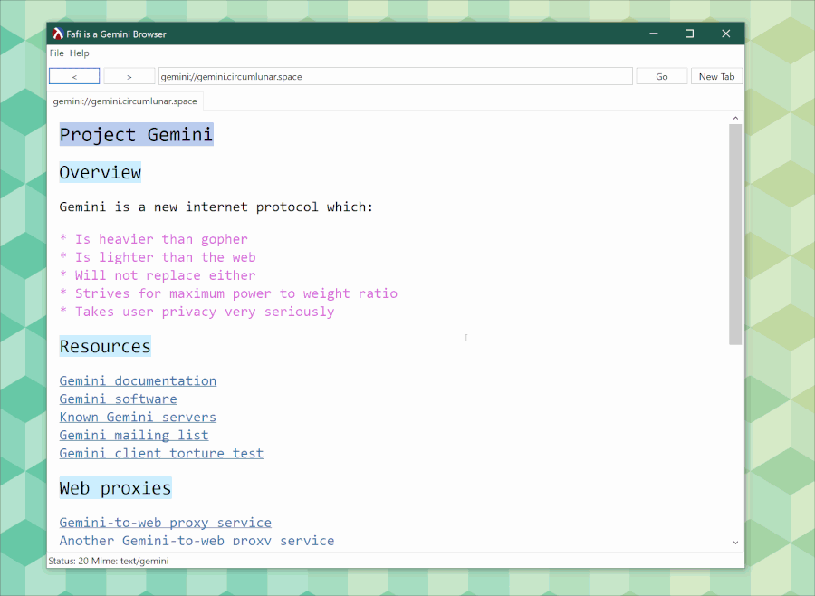I make a Racket-based Gemini browser called Fafi.